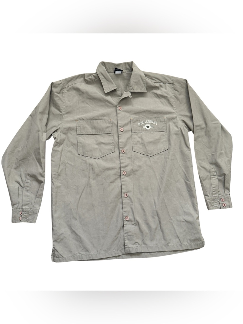 FUBU The Collection Vtg Men’s Tan Long Sleeve Logo Heavy Duty Shirt (LARGE)